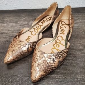 Sam Edelman Rodney Snakeskin Print Leather D'Orsay Pointed Toe Flats